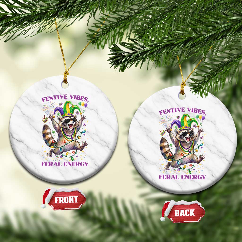 Mardi Gras Raccoon Ceramic Ornament Festive Vibes Feral Energy