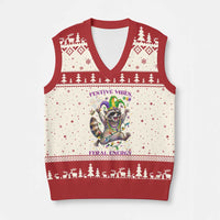 Mardi Gras Raccoon V-Neck Knit Sweater Vest Festive Vibes Feral Energy