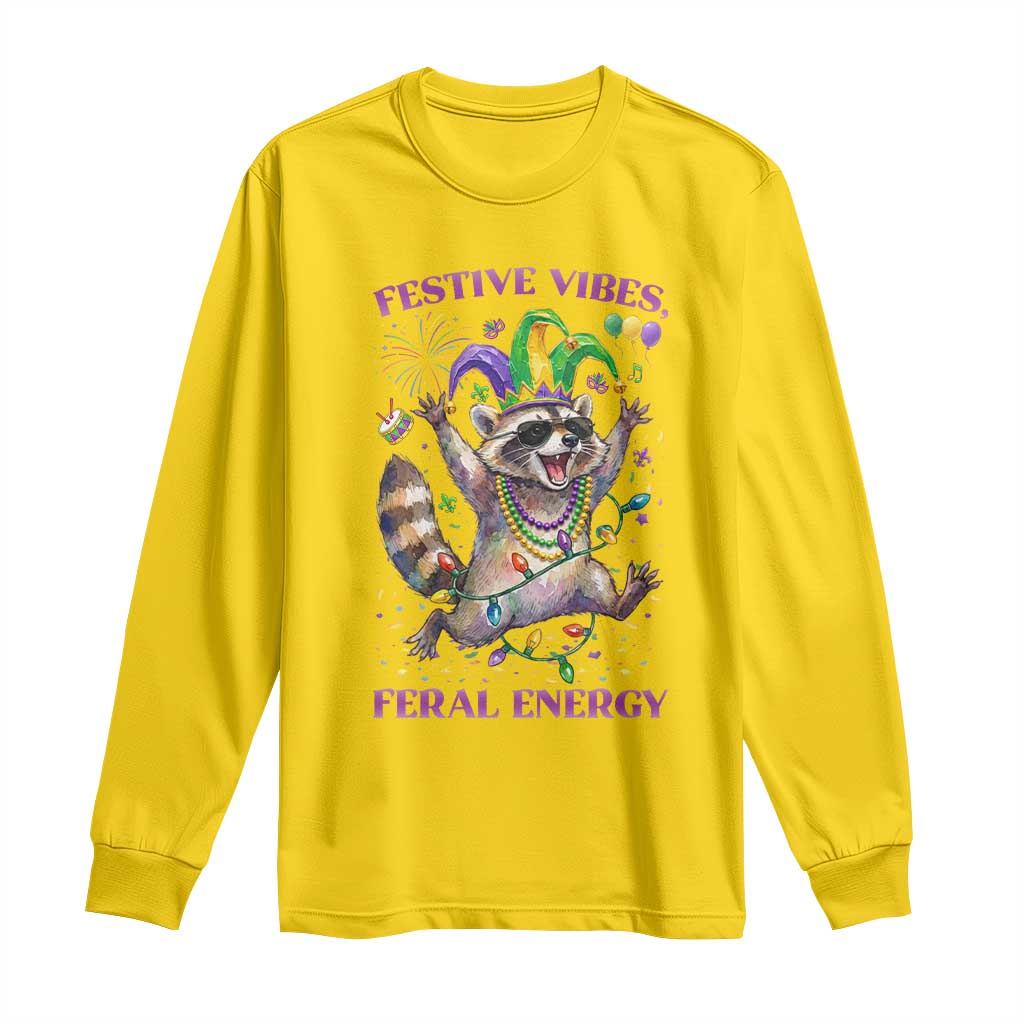 Mardi Gras Raccoon Long Sleeve Shirt Festive Vibes Feral Energy