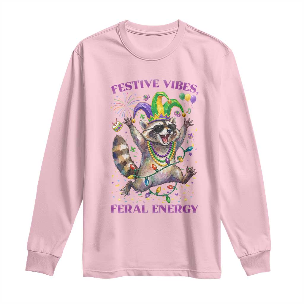 Mardi Gras Raccoon Long Sleeve Shirt Festive Vibes Feral Energy