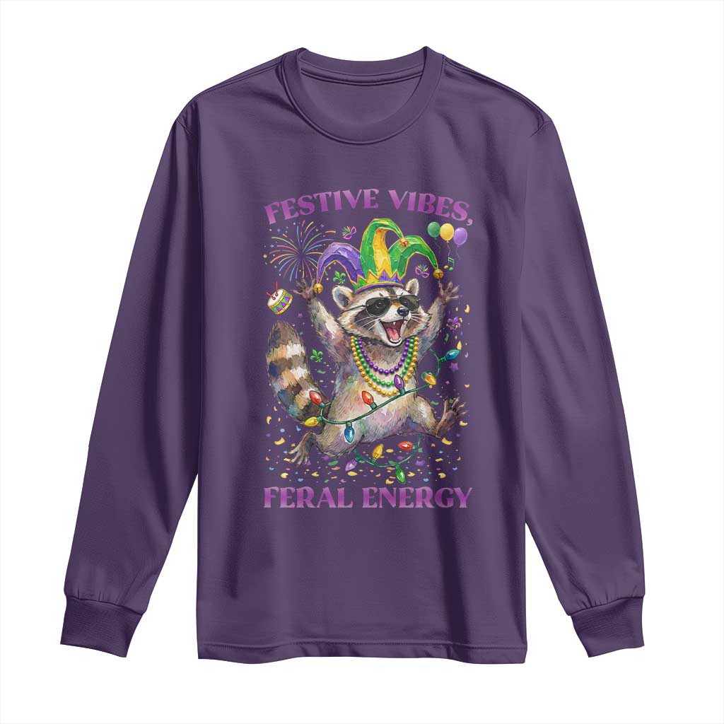 Mardi Gras Raccoon Long Sleeve Shirt Festive Vibes Feral Energy