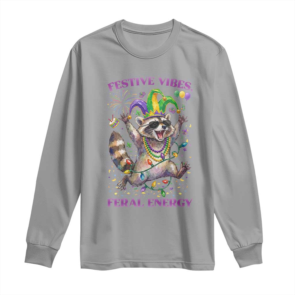 Mardi Gras Raccoon Long Sleeve Shirt Festive Vibes Feral Energy
