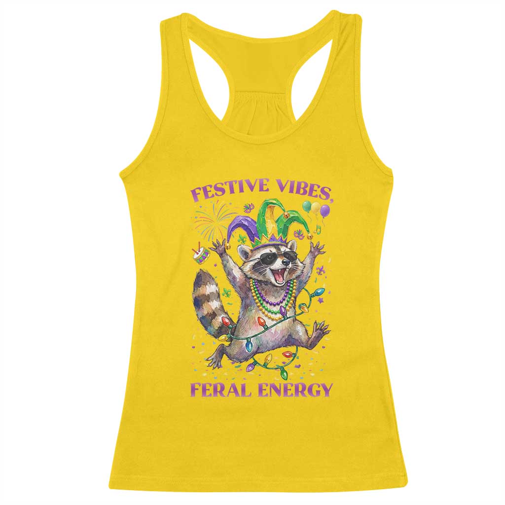 Mardi Gras Raccoon Racerback Tank Top Festive Vibes Feral Energy