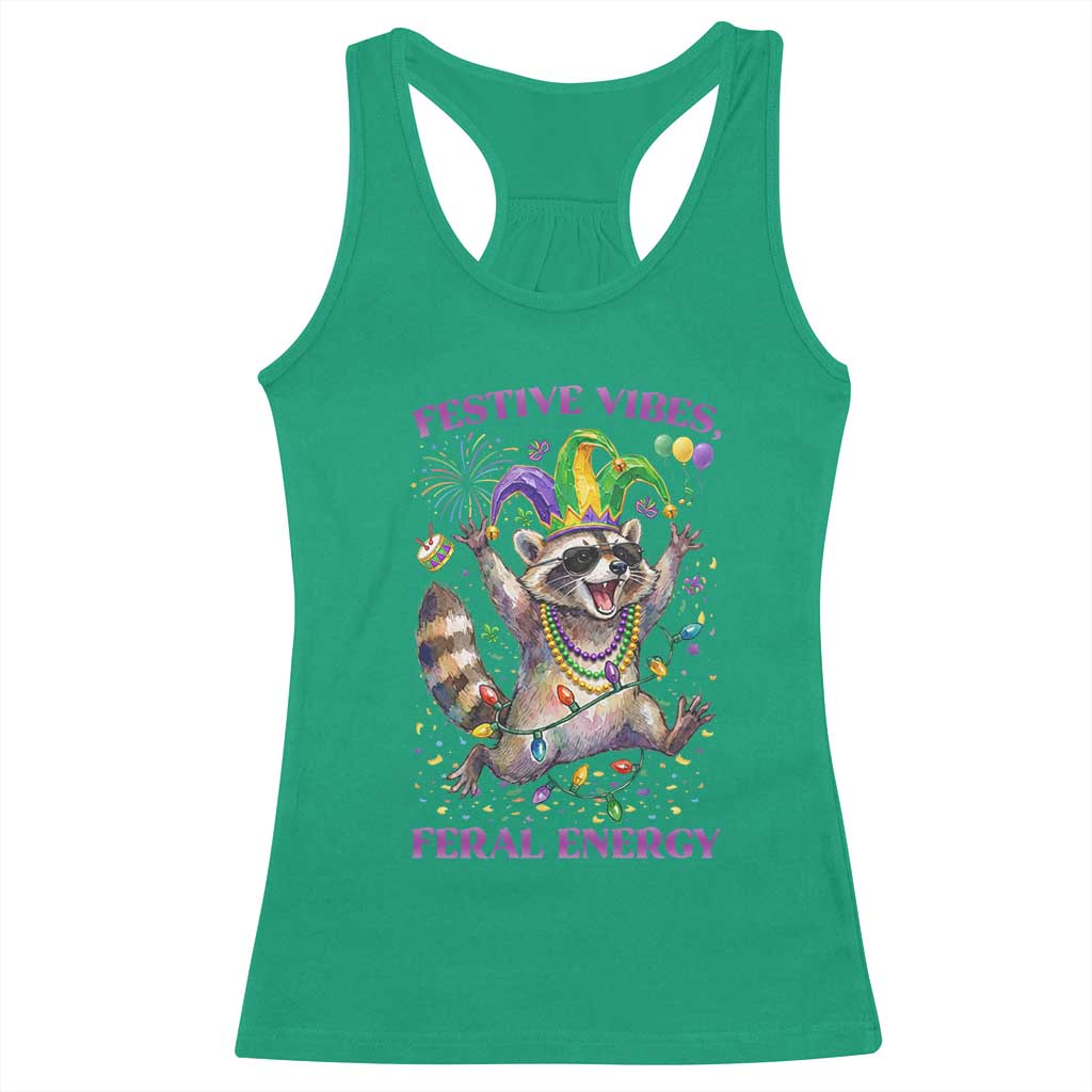 Mardi Gras Raccoon Racerback Tank Top Festive Vibes Feral Energy