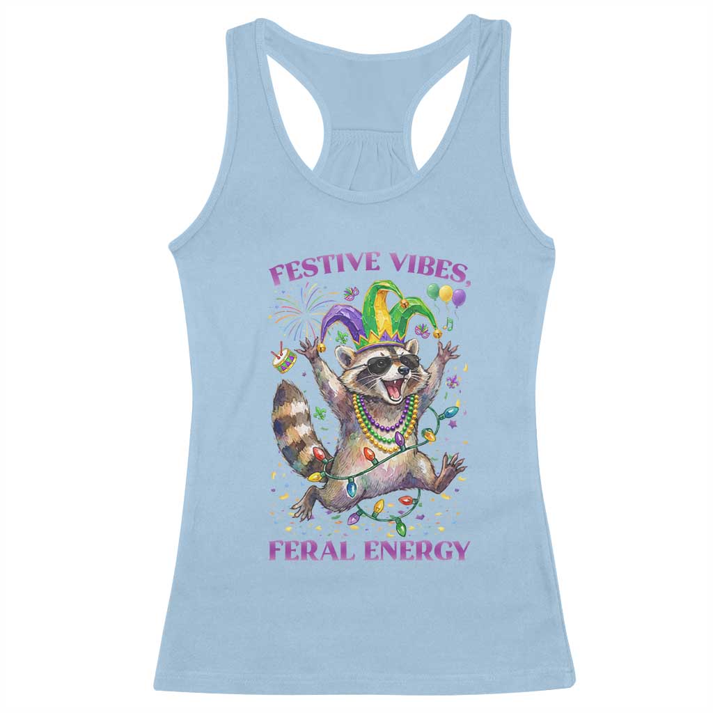 Mardi Gras Raccoon Racerback Tank Top Festive Vibes Feral Energy