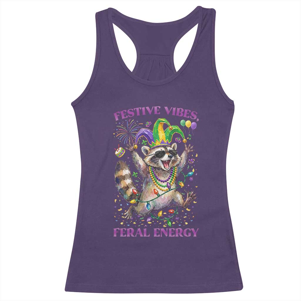 Mardi Gras Raccoon Racerback Tank Top Festive Vibes Feral Energy