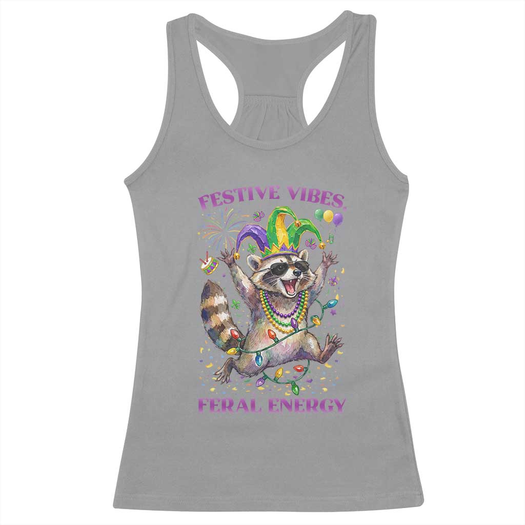 Mardi Gras Raccoon Racerback Tank Top Festive Vibes Feral Energy