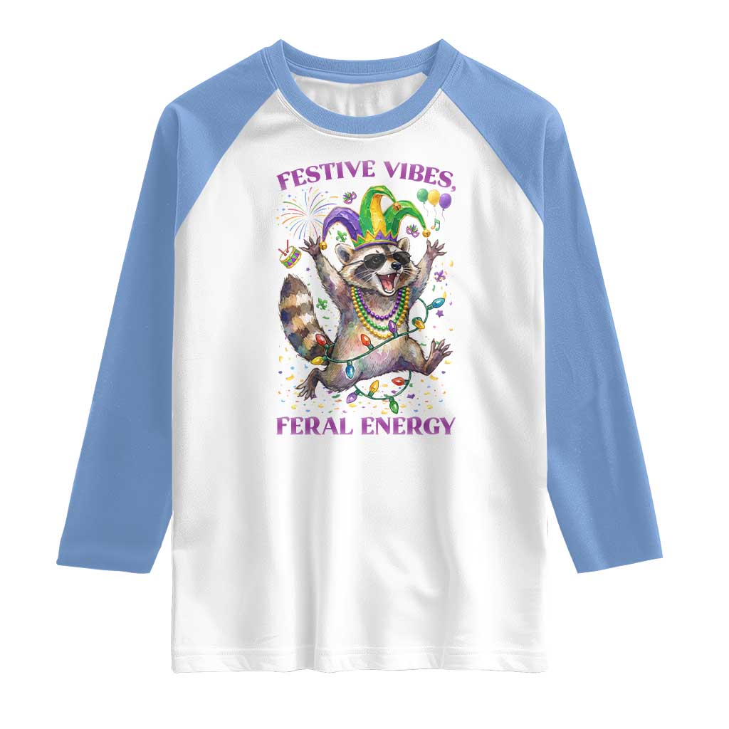 Mardi Gras Raccoon Raglan Shirt Festive Vibes Feral Energy