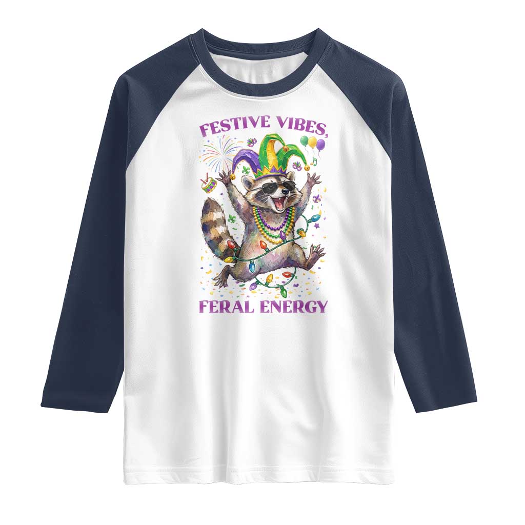Mardi Gras Raccoon Raglan Shirt Festive Vibes Feral Energy