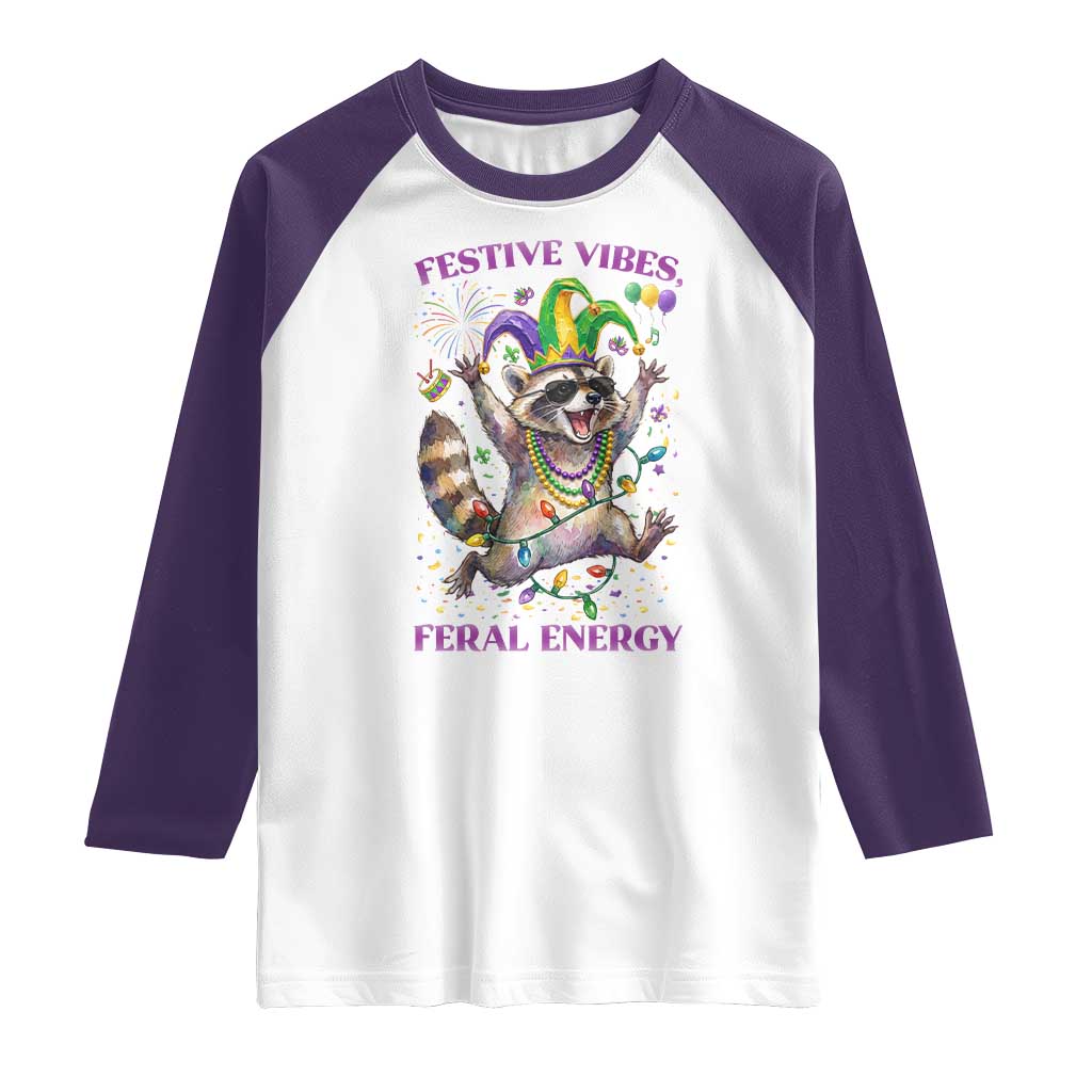 Mardi Gras Raccoon Raglan Shirt Festive Vibes Feral Energy