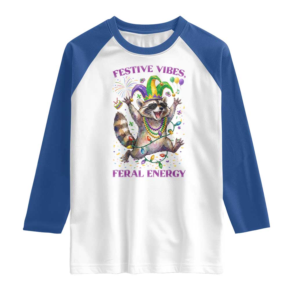 Mardi Gras Raccoon Raglan Shirt Festive Vibes Feral Energy