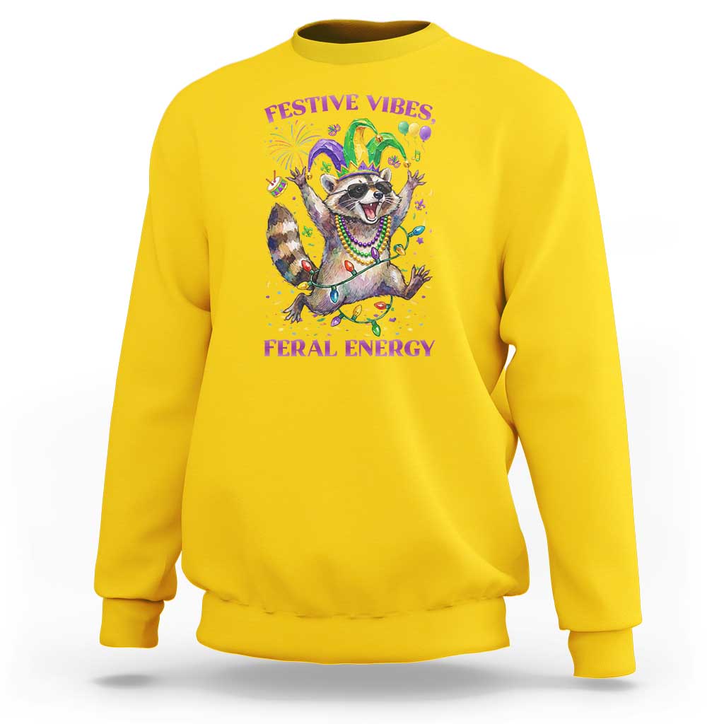 Mardi Gras Raccoon Sweatshirt Festive Vibes Feral Energy