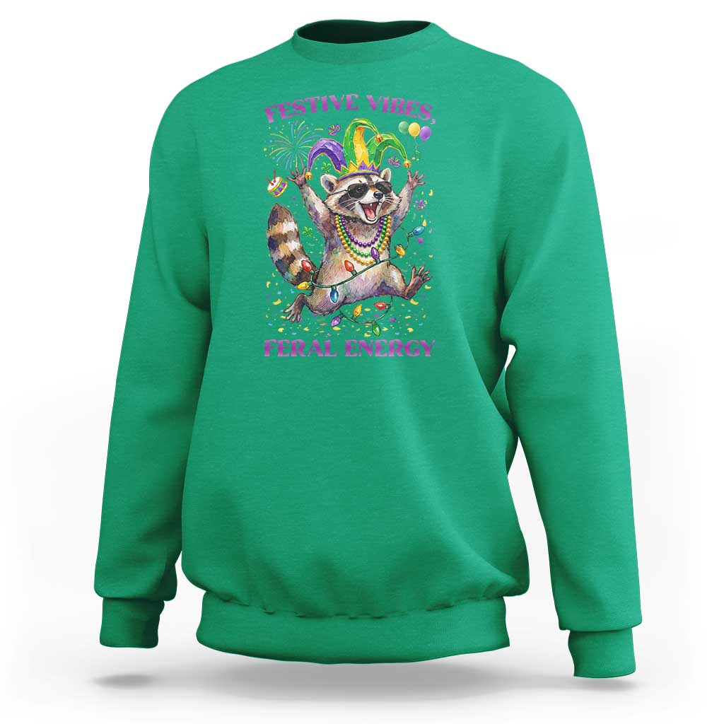 Mardi Gras Raccoon Sweatshirt Festive Vibes Feral Energy