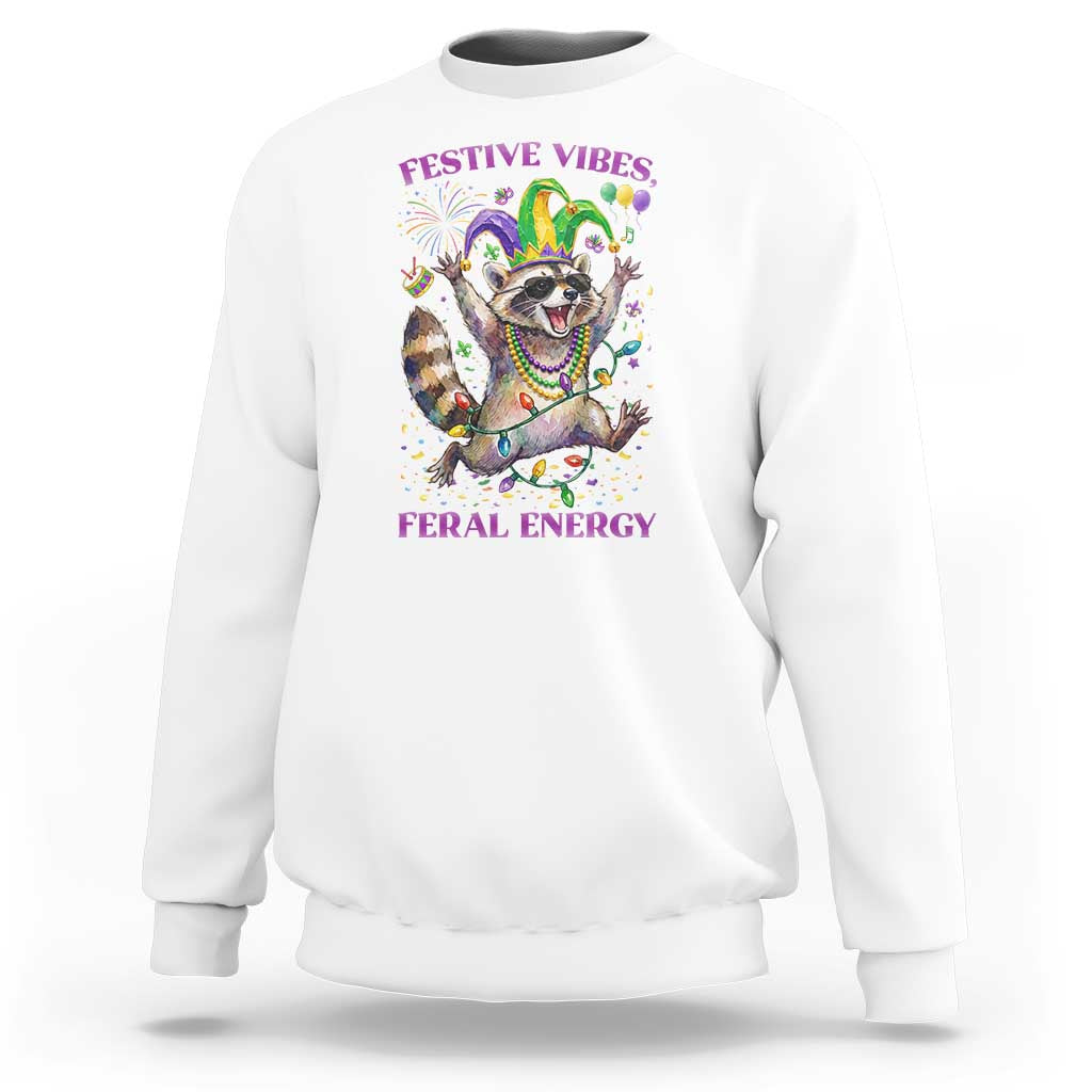 Mardi Gras Raccoon Sweatshirt Festive Vibes Feral Energy