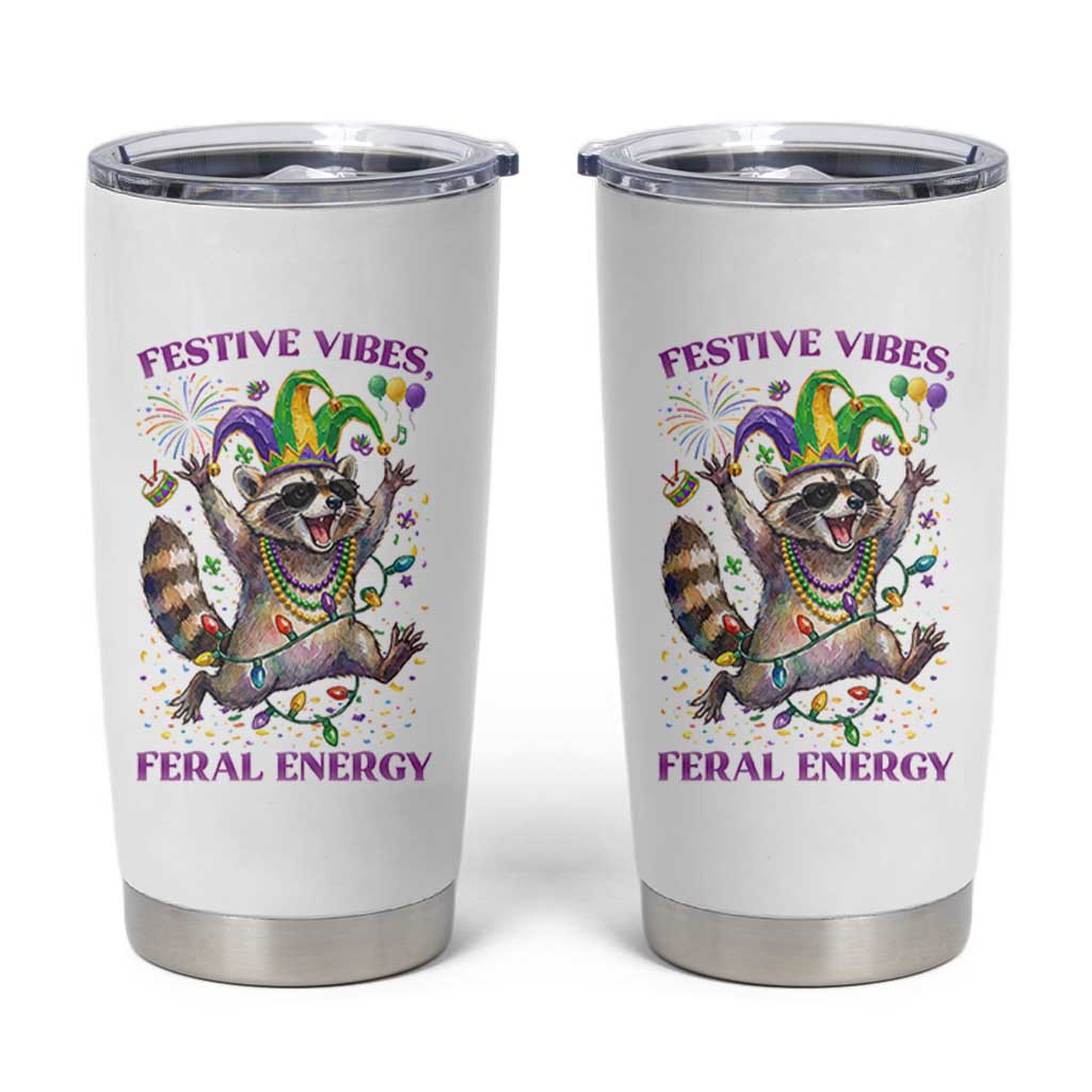 Mardi Gras Raccoon Tumbler Cup Festive Vibes Feral Energy