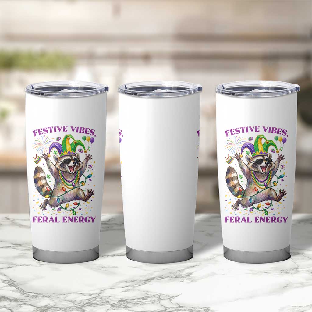 Mardi Gras Raccoon Tumbler Cup Festive Vibes Feral Energy