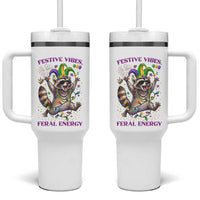 Mardi Gras Raccoon Tumbler With Handle Festive Vibes Feral Energy