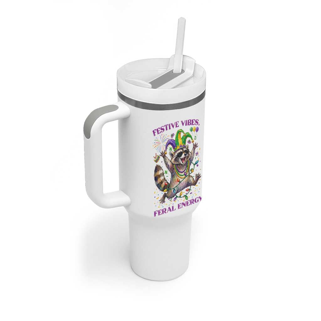 Mardi Gras Raccoon Tumbler With Handle Festive Vibes Feral Energy