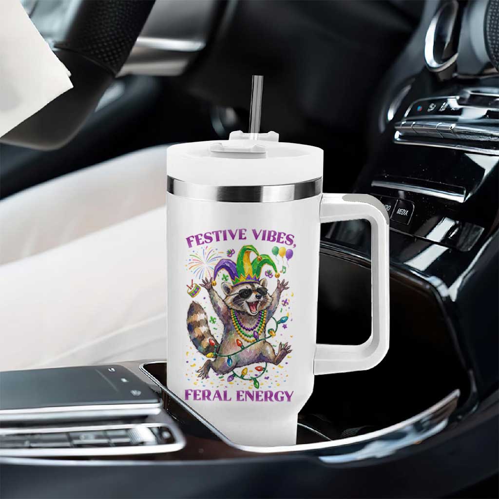 Mardi Gras Raccoon Tumbler With Handle Festive Vibes Feral Energy