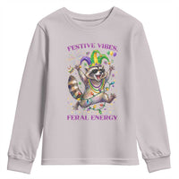 Mardi Gras Raccoon Youth Sweatshirt Festive Vibes Feral Energy