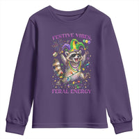 Mardi Gras Raccoon Youth Sweatshirt Festive Vibes Feral Energy