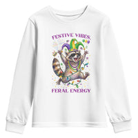 Mardi Gras Raccoon Youth Sweatshirt Festive Vibes Feral Energy