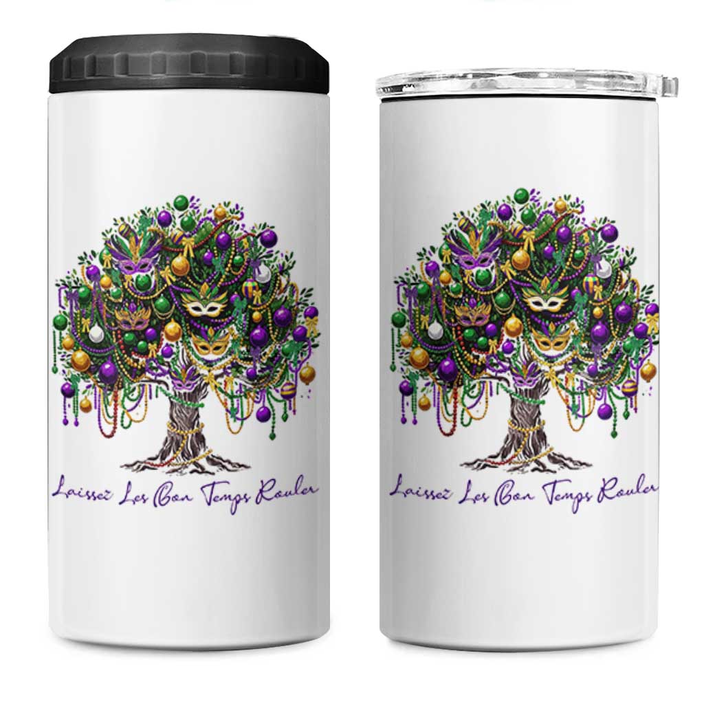 Mardi Gras Mask Tree 4 in 1 Can Cooler Tumbler Laissez Les Bon Temps Rouler