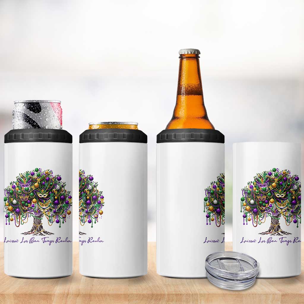 Mardi Gras Mask Tree 4 in 1 Can Cooler Tumbler Laissez Les Bon Temps Rouler