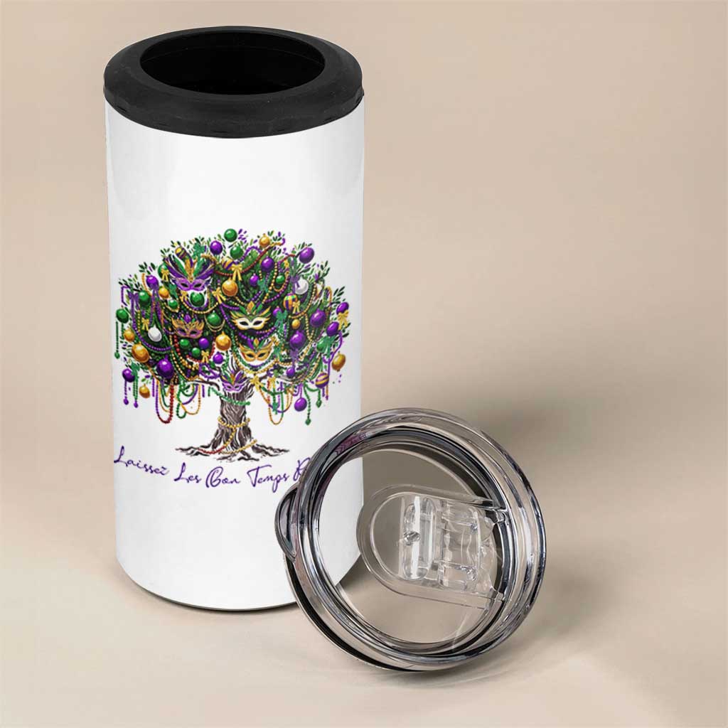 Mardi Gras Mask Tree 4 in 1 Can Cooler Tumbler Laissez Les Bon Temps Rouler