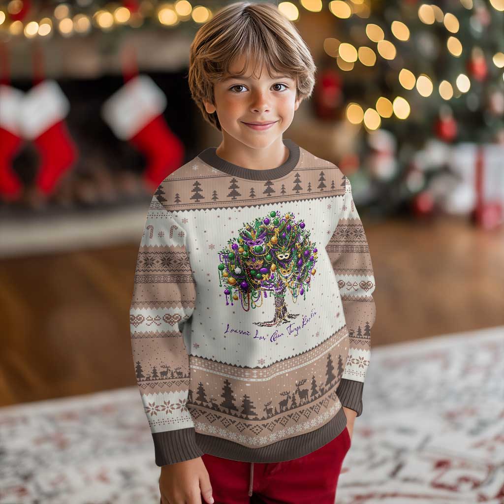 Mardi Gras Mask Tree Ugly Christmas Sweater Laissez Les Bon Temps Rouler