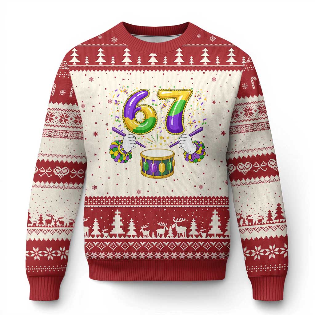 67 Mardi Gras Meme Ugly Christmas Sweater Funny Six Seven Carnival Trendy