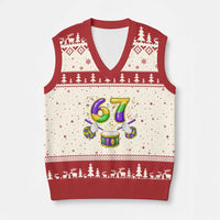 67 Mardi Gras Meme V-Neck Knit Sweater Vest Funny Six Seven Carnival Trendy
