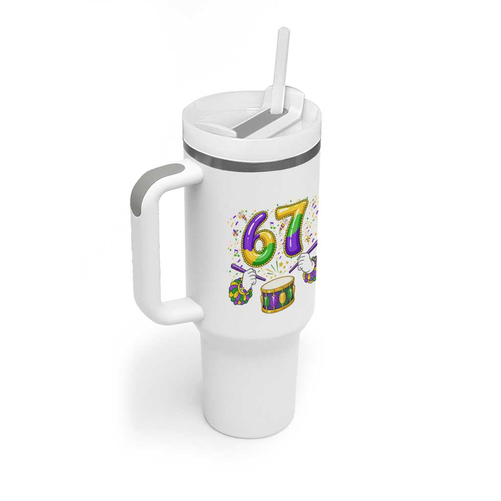 67 Mardi Gras Meme Tumbler With Handle Funny Six Seven Carnival Trendy