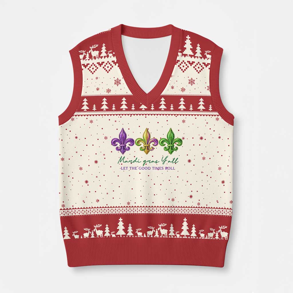 Mardi Gras V-Neck Knit Sweater Vest Let The Good Time Roll