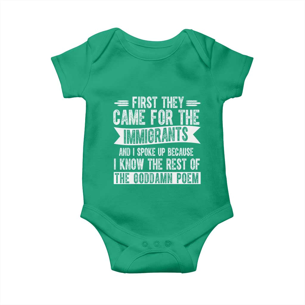 First They Came for The Immigrants Baby Onesie Funny Saying Human Rights