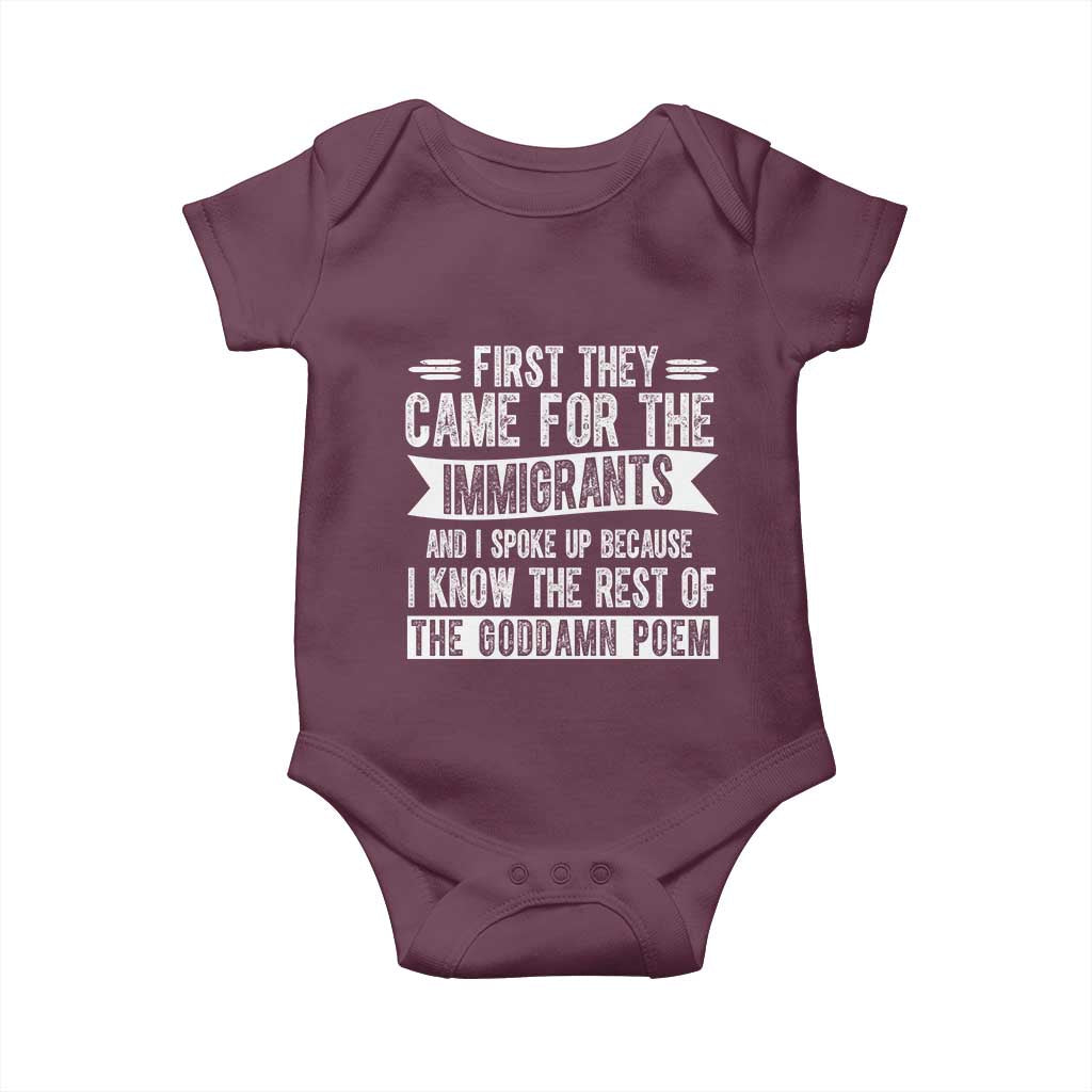 First They Came for The Immigrants Baby Onesie Funny Saying Human Rights