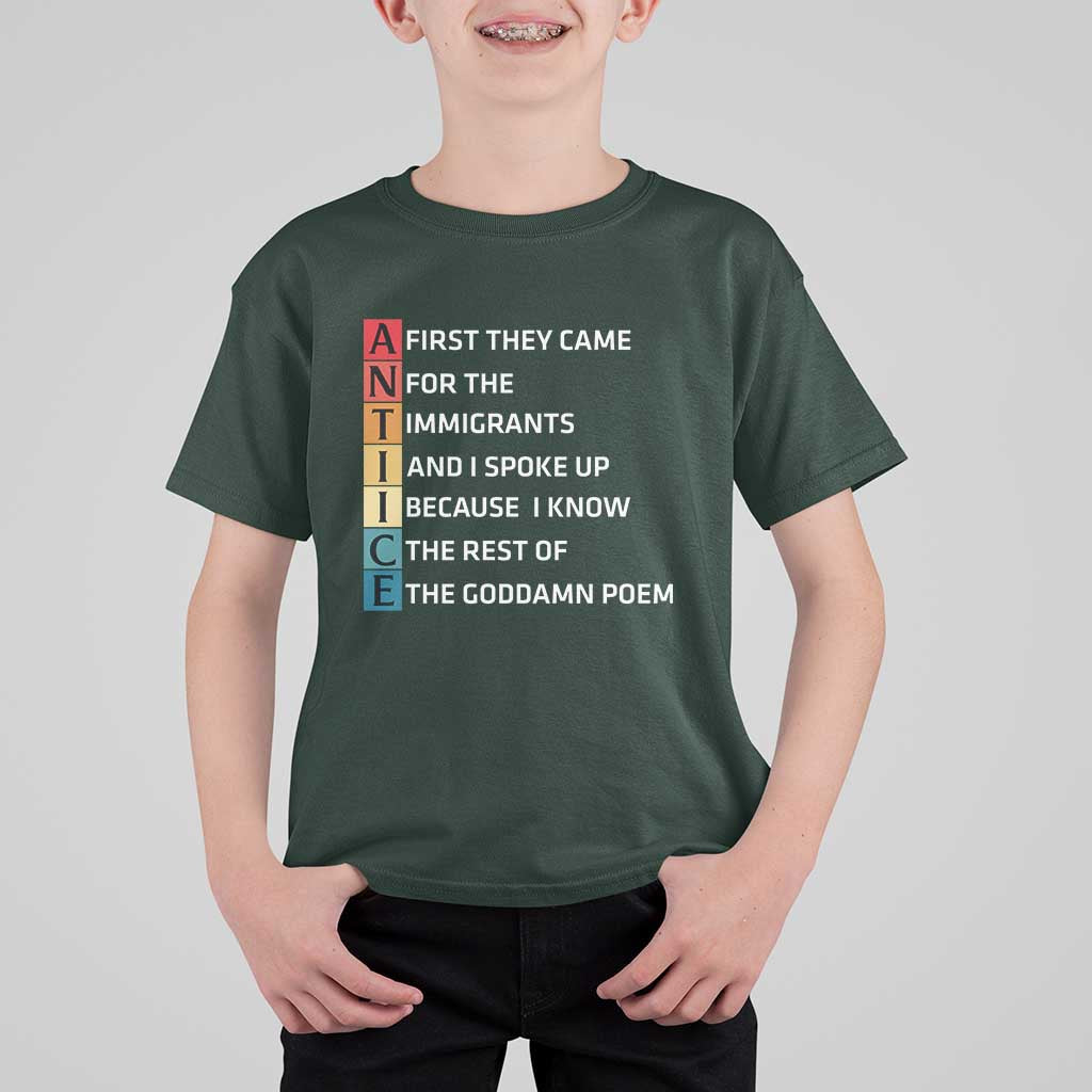 First They Came for The Immigrants T Shirt For Kid Sarcastic Immigration Rights Protest