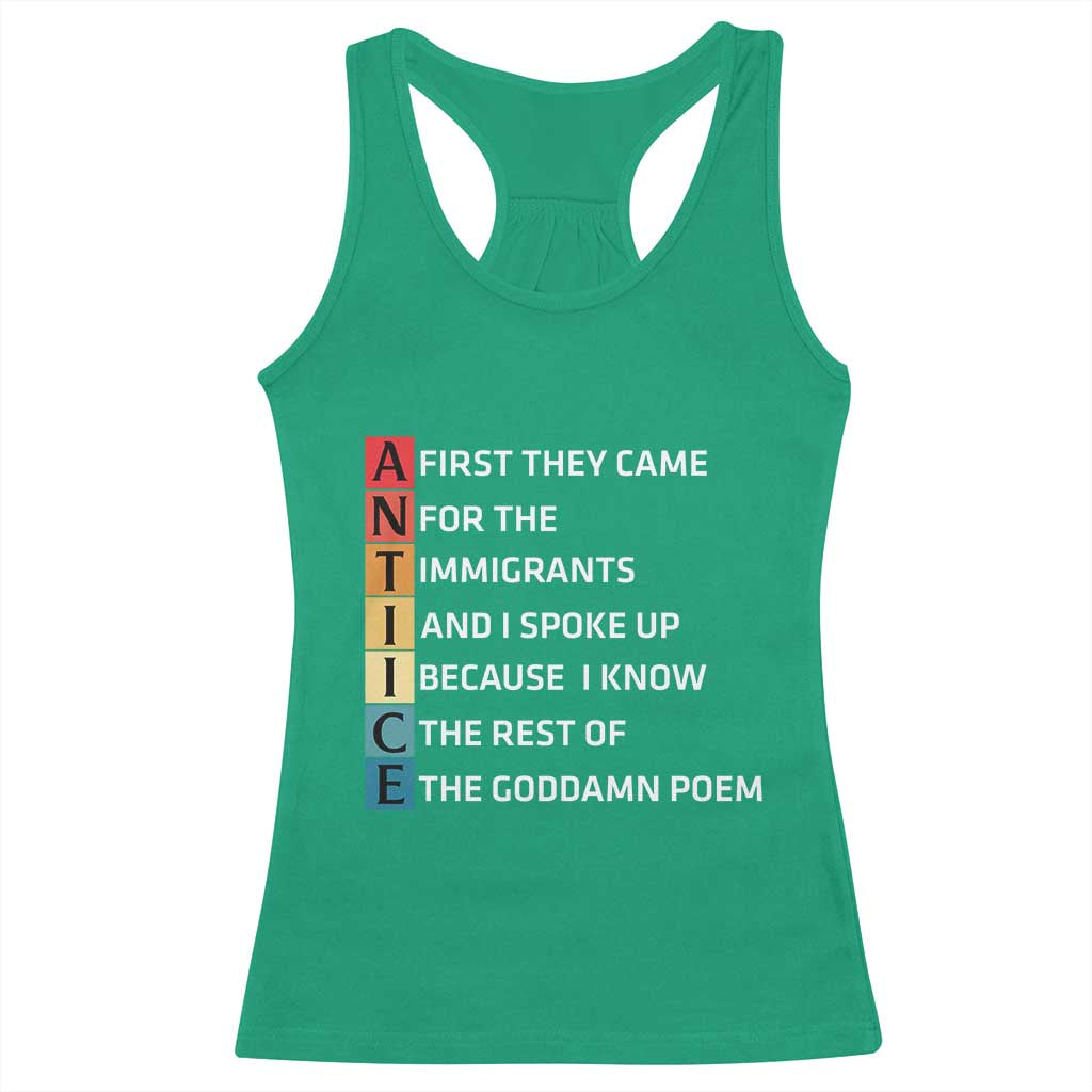First They Came for The Immigrants Racerback Tank Top Sarcastic Immigration Rights Protest