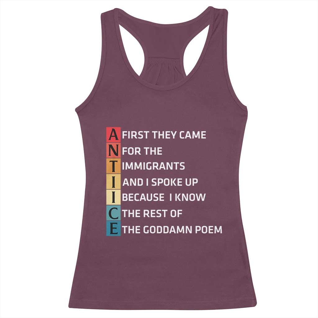 First They Came for The Immigrants Racerback Tank Top Sarcastic Immigration Rights Protest
