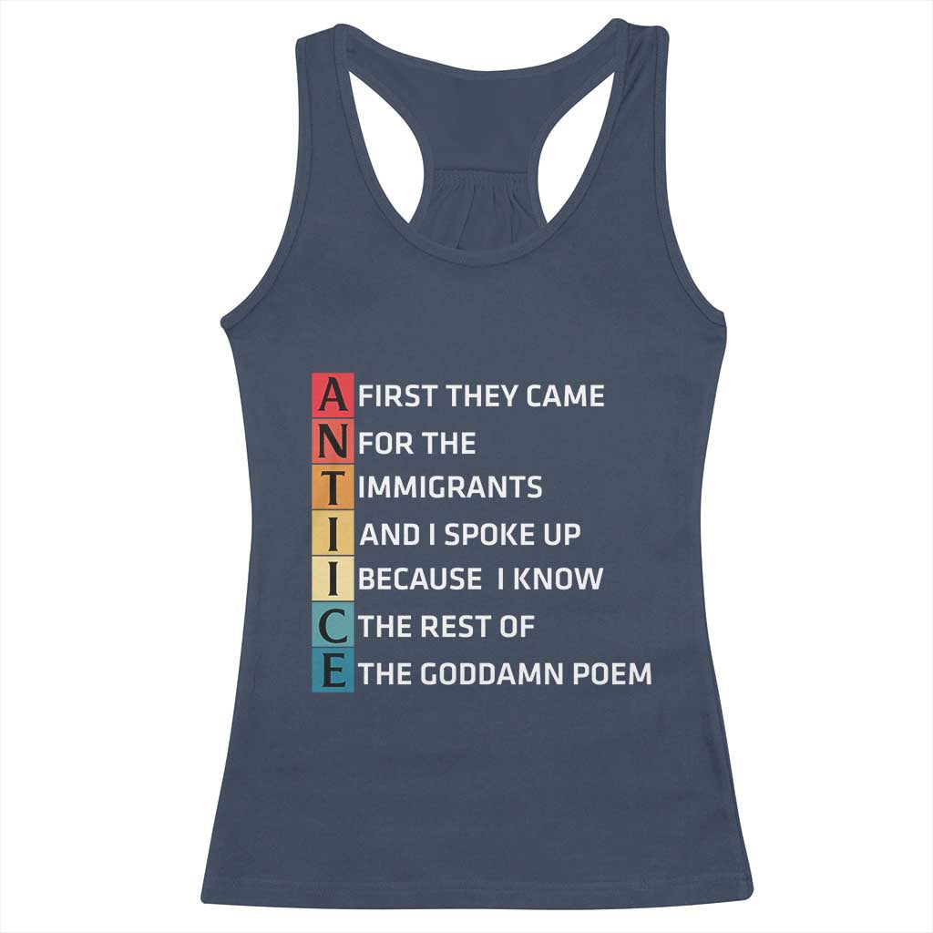 First They Came for The Immigrants Racerback Tank Top Sarcastic Immigration Rights Protest