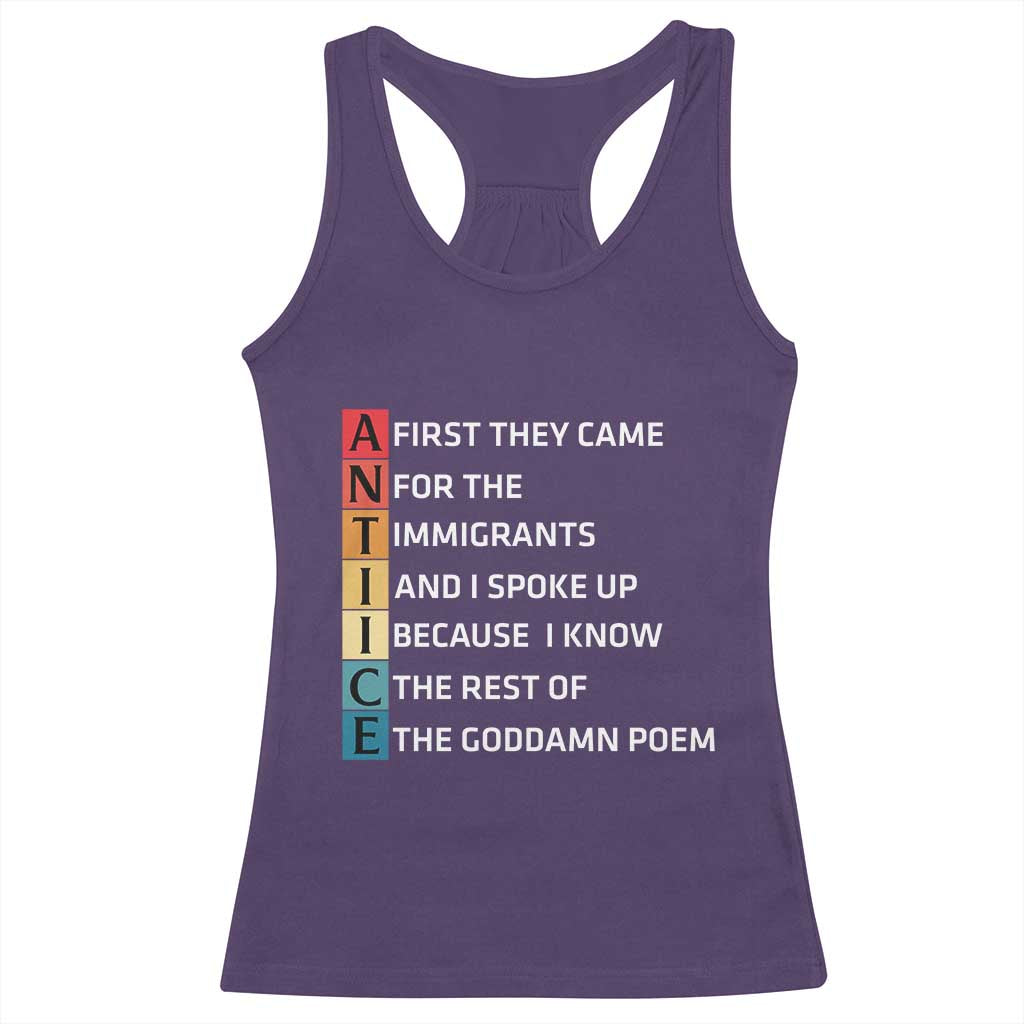 First They Came for The Immigrants Racerback Tank Top Sarcastic Immigration Rights Protest