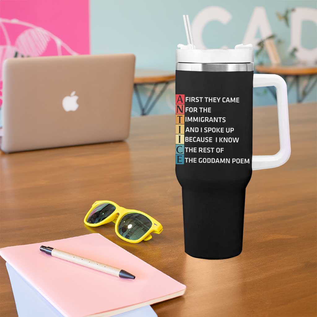 First They Came for The Immigrants Tumbler With Handle Sarcastic Immigration Rights Protest