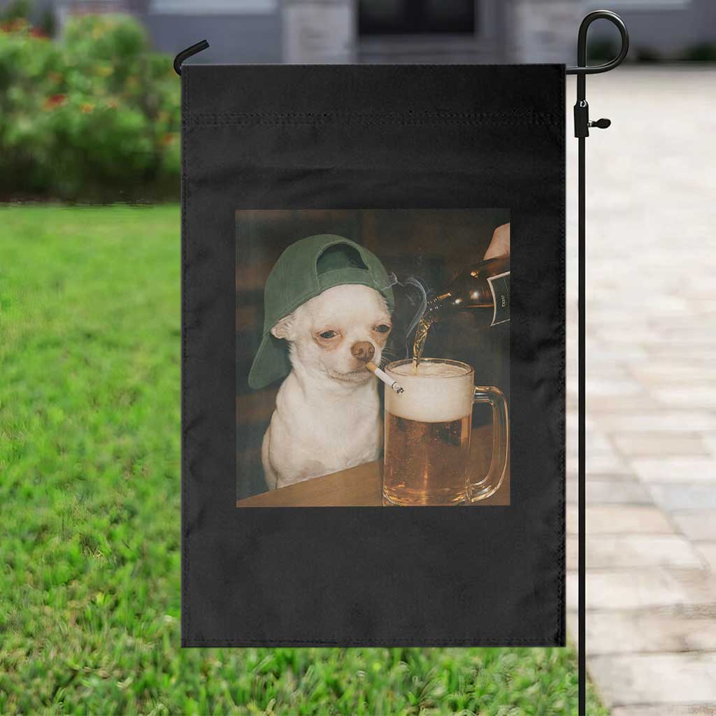 Funny Chihuahua St Patricks Day Meme Garden Flag Chihuahua Smoking Irish Beer Lover