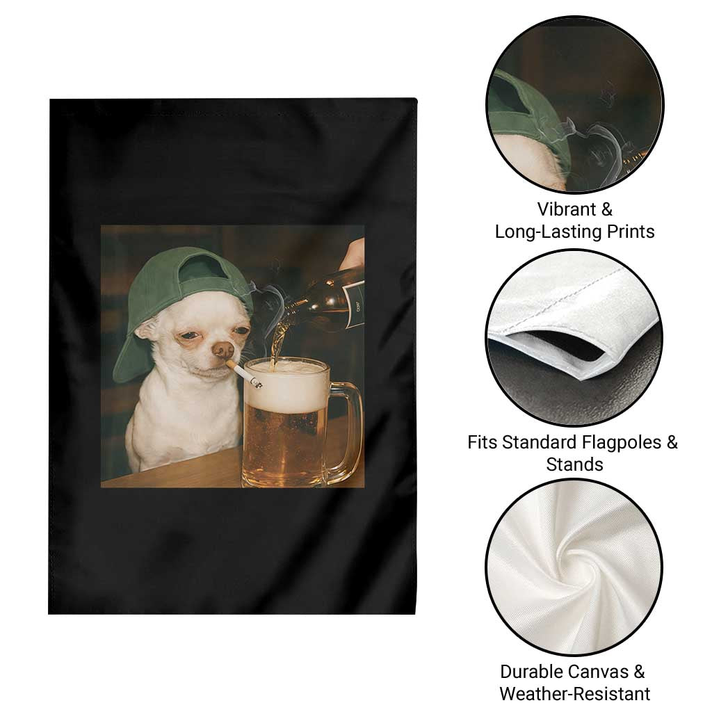 Funny Chihuahua St Patricks Day Meme Garden Flag Chihuahua Smoking Irish Beer Lover