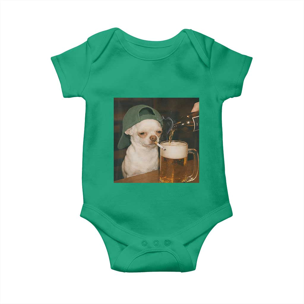 Funny Chihuahua St Patricks Day Meme Baby Onesie Chihuahua Smoking Irish Beer Lover