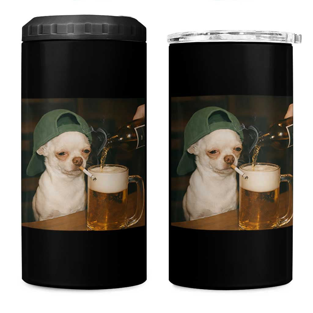 Funny Chihuahua St Patricks Day Meme 4 in 1 Can Cooler Tumbler Chihuahua Smoking Irish Beer Lover