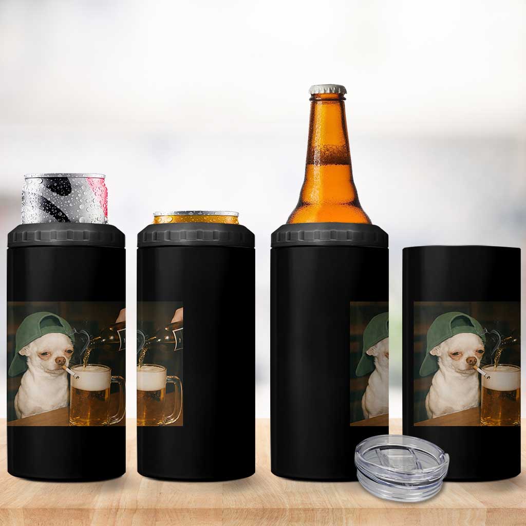 Funny Chihuahua St Patricks Day Meme 4 in 1 Can Cooler Tumbler Chihuahua Smoking Irish Beer Lover