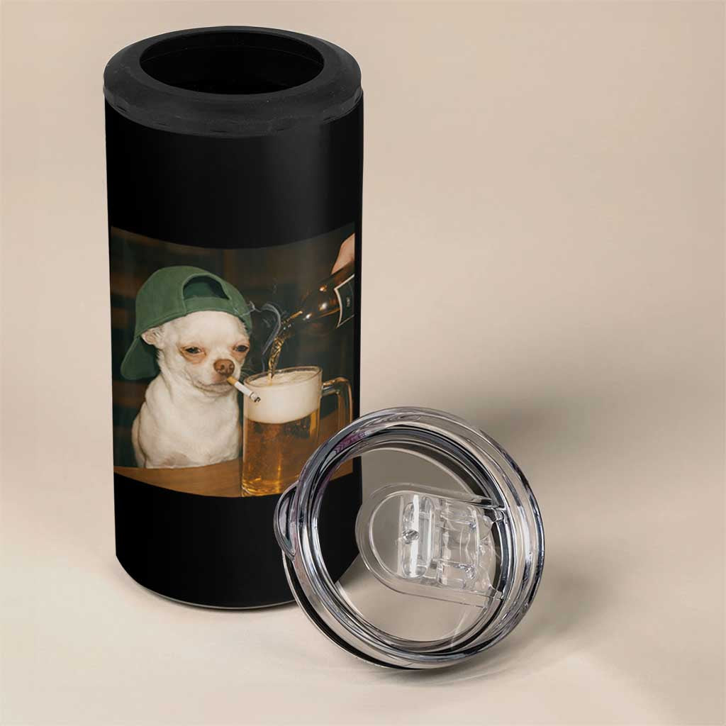 Funny Chihuahua St Patricks Day Meme 4 in 1 Can Cooler Tumbler Chihuahua Smoking Irish Beer Lover