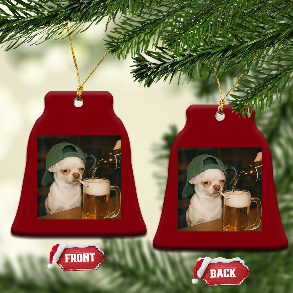 Funny Chihuahua St Patricks Day Meme Ceramic Ornament Chihuahua Smoking Irish Beer Lover