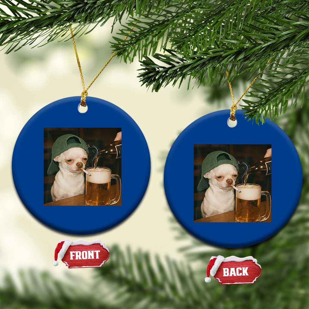 Funny Chihuahua St Patricks Day Meme Ceramic Ornament Chihuahua Smoking Irish Beer Lover